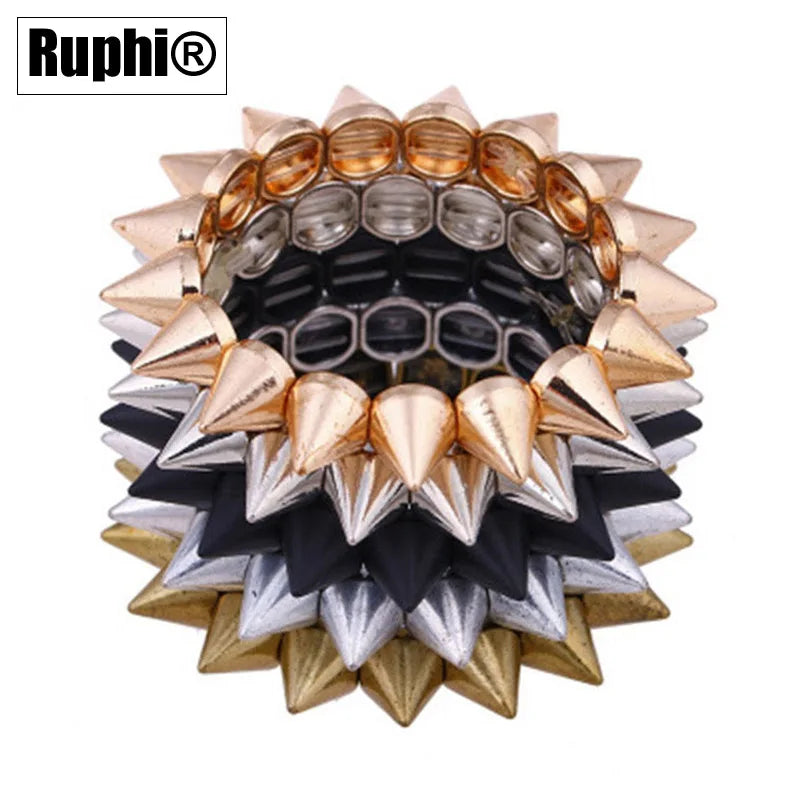 Spikes Elastic Bracelet Stretch Rivets Punk Style Bangle Bracelet Hip Hop Party Fashion Jewelry for Ladies Metal Alloy
