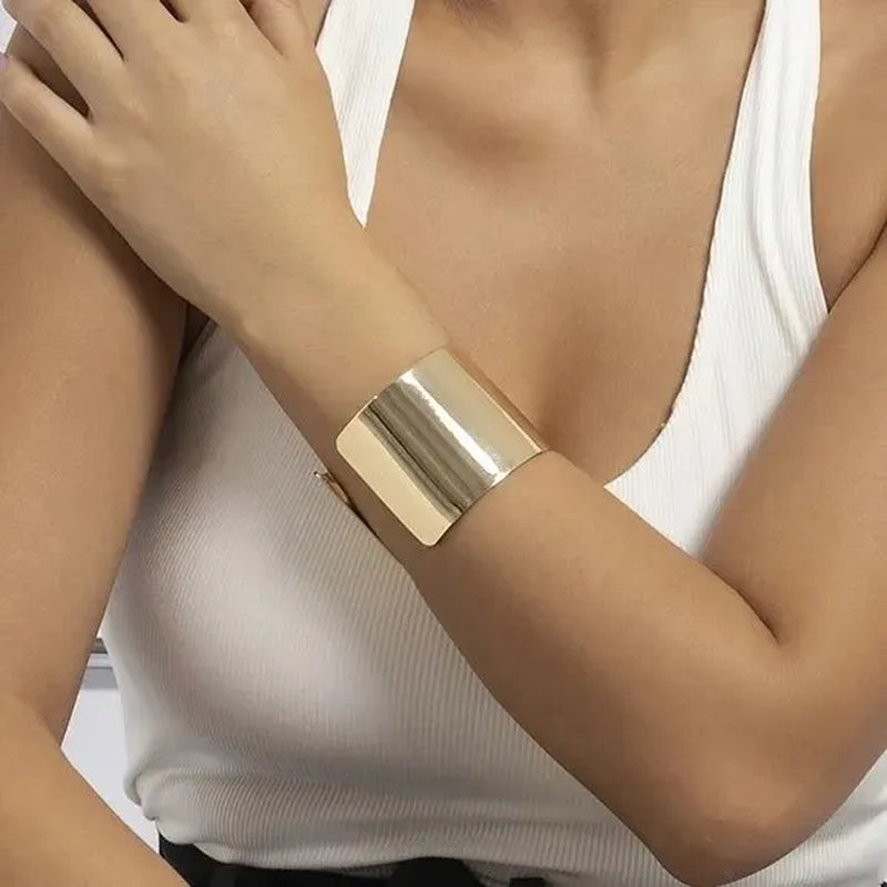 Exaggerated Punk Smooth Glossy Metal Open Cuff Bangles for Women Vintage Long Big Wide Arm Bracelet Grunge Jewelry Steampunk Men