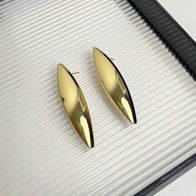Exaggerated Metal Smooth Big Oval Stud Earrings