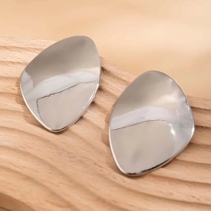 Exaggerated Metal Smooth Big Oval Stud Earrings
