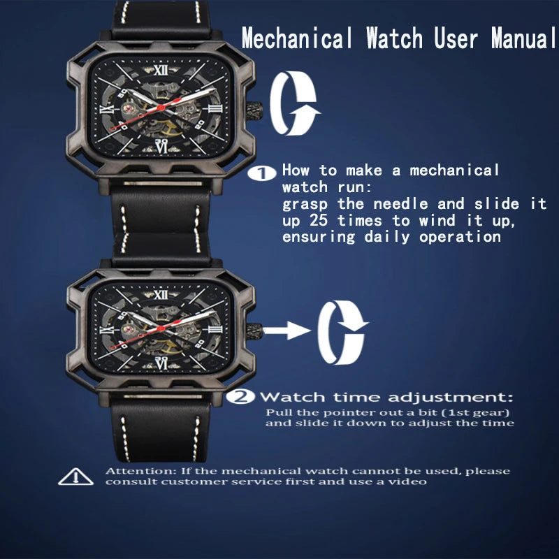 Automatic Watch Mechanical Black Leather