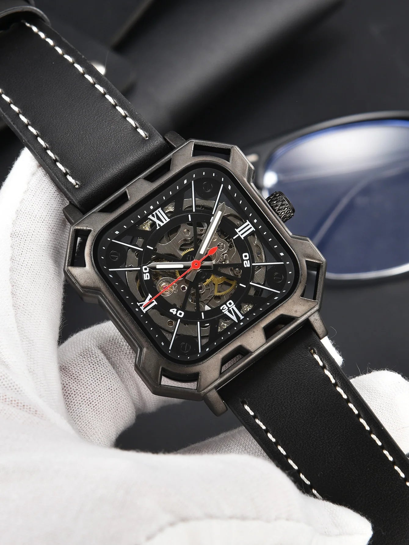 Automatic Watch Mechanical Black Leather