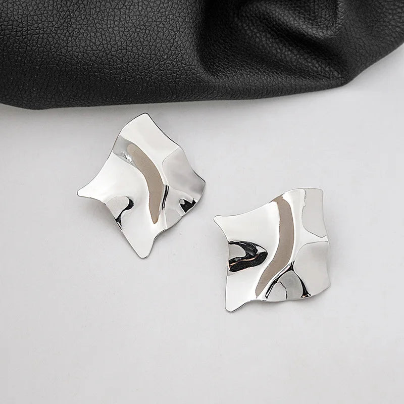 Exaggerated Metal Smooth Big Oval Stud Earrings