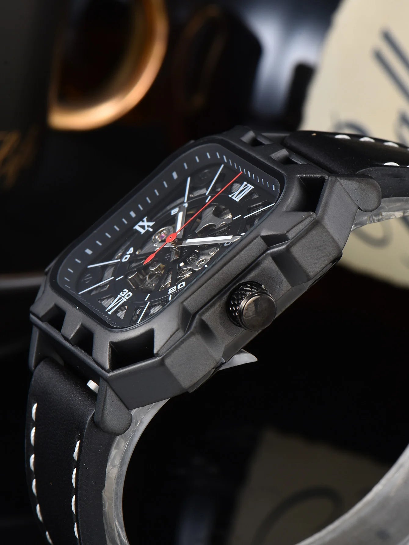 Automatic Watch Mechanical Black Leather