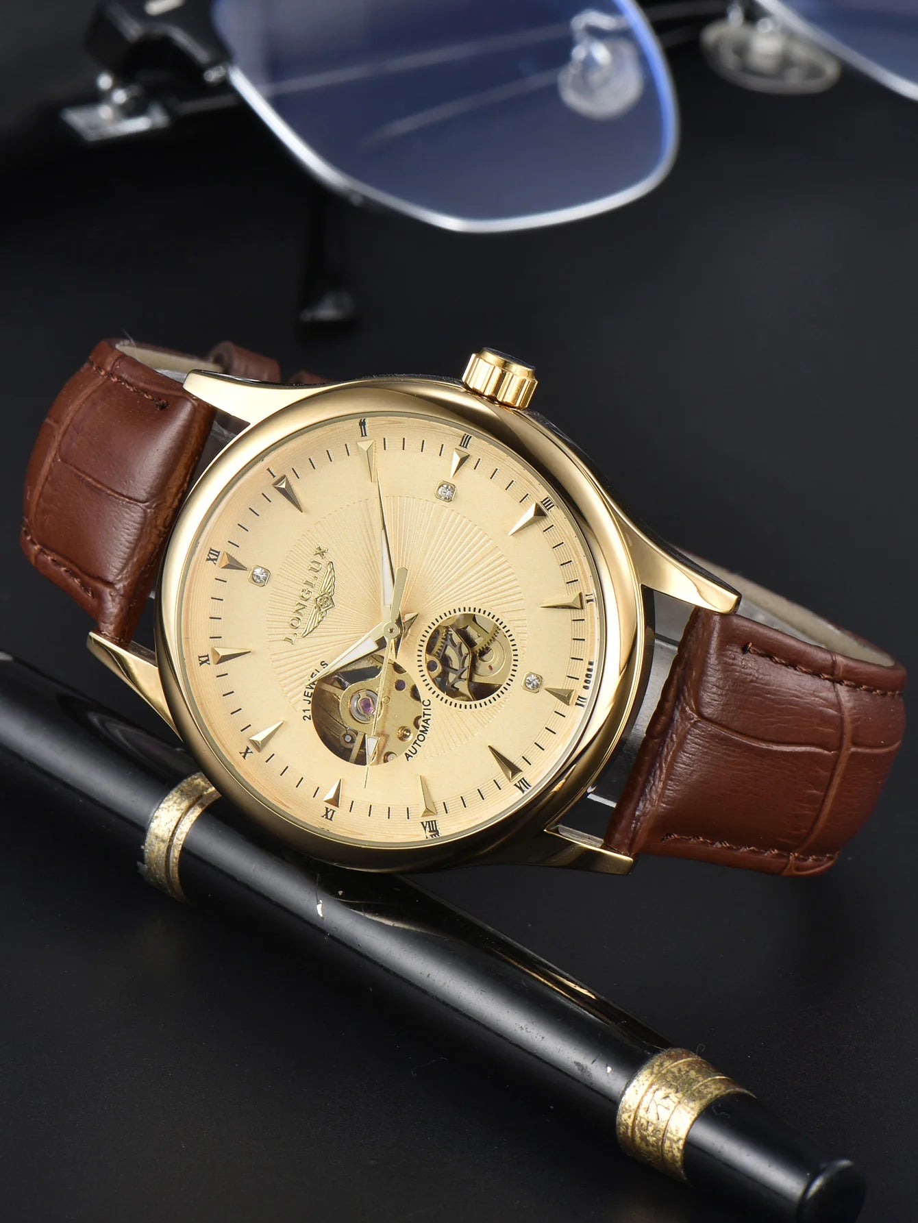 Automatic Watch Elegant Style Skeleton Rome