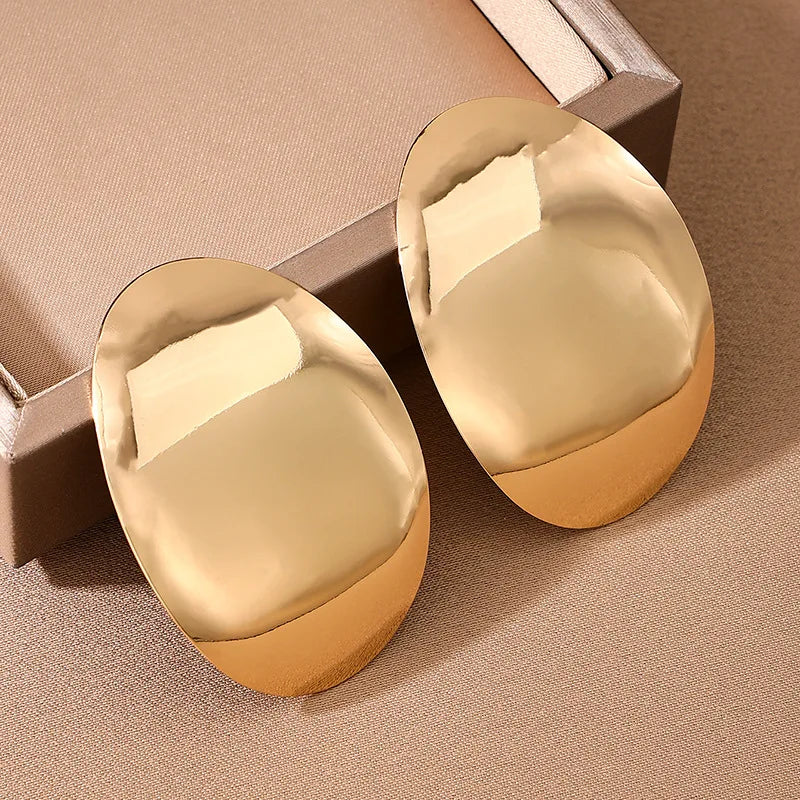 Exaggerated Metal Smooth Big Oval Stud Earrings