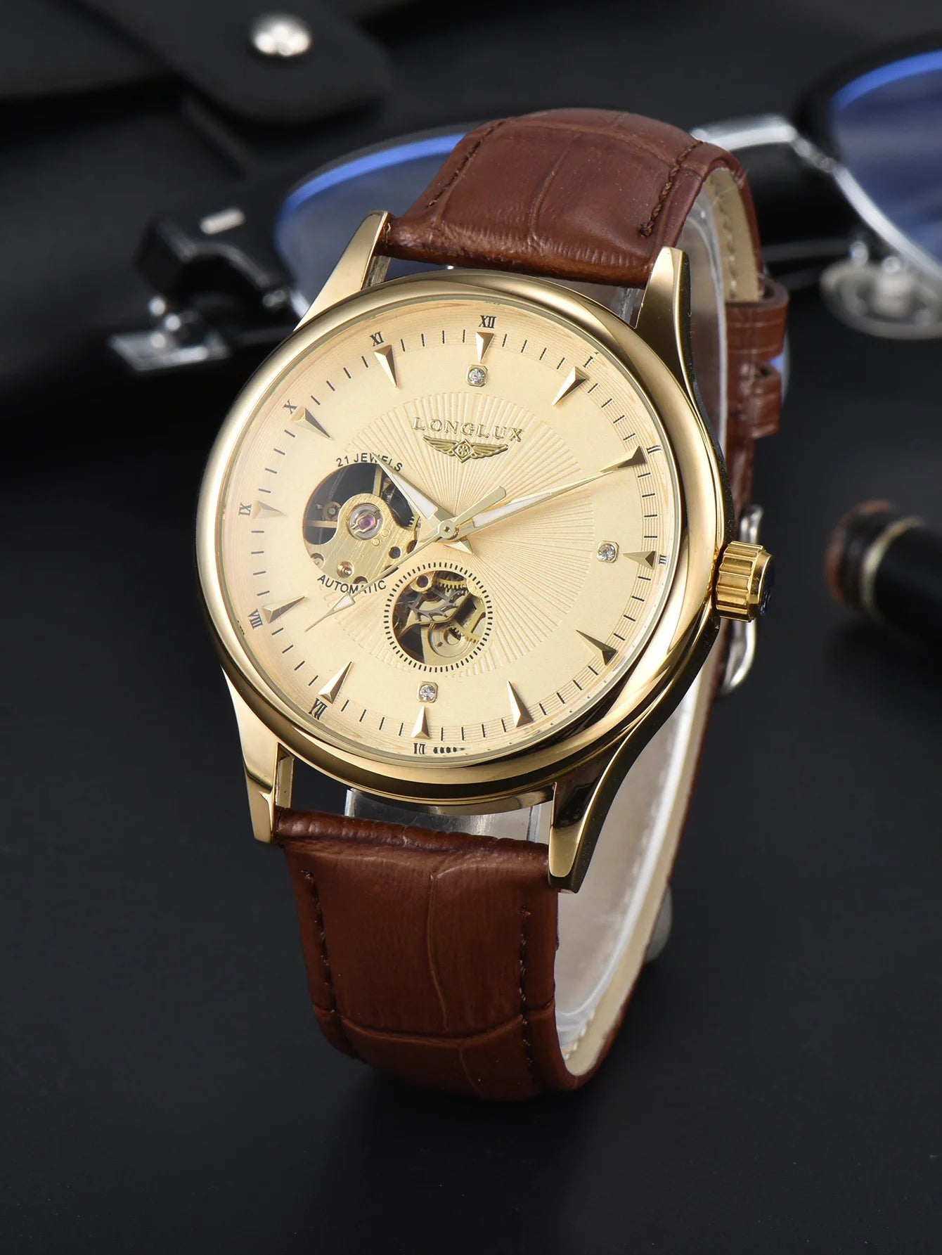 Automatic Watch Elegant Style Skeleton Rome
