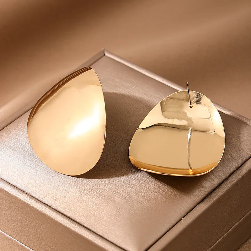 Exaggerated Metal Smooth Big Oval Stud Earrings