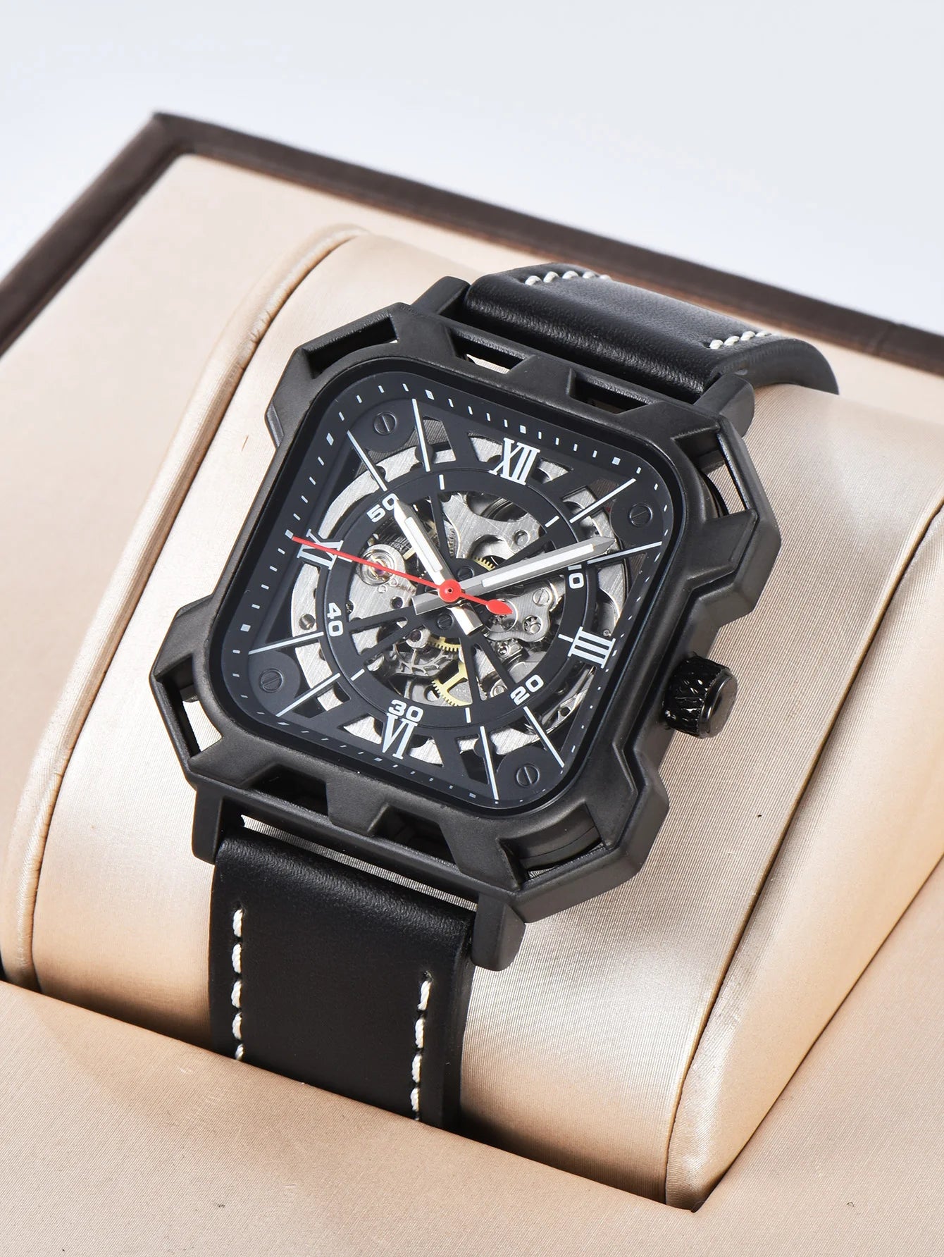 Automatic Watch Mechanical Black Leather
