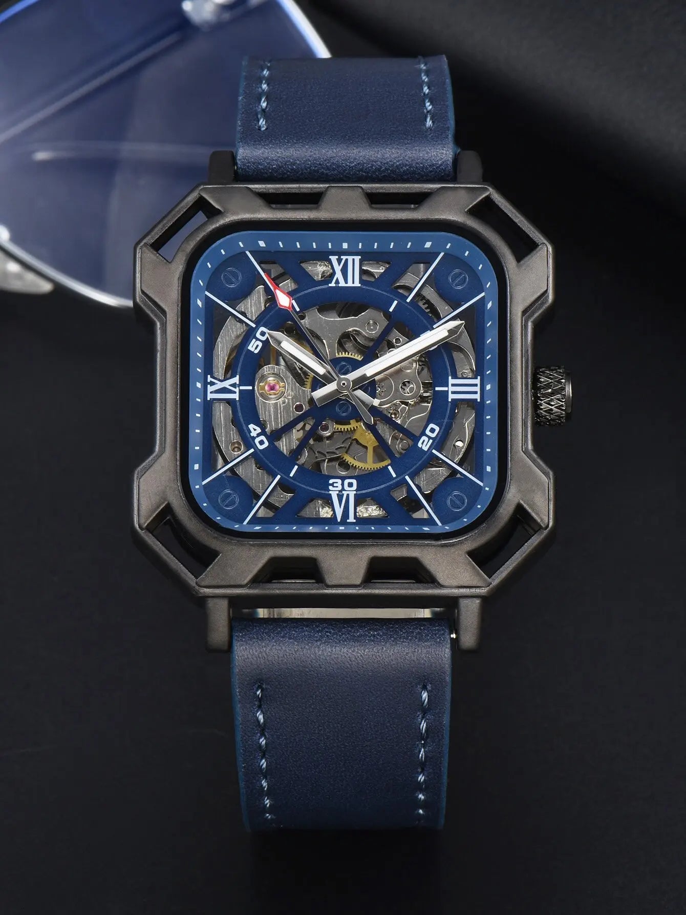 Automatic Watch Mechanical Black Leather