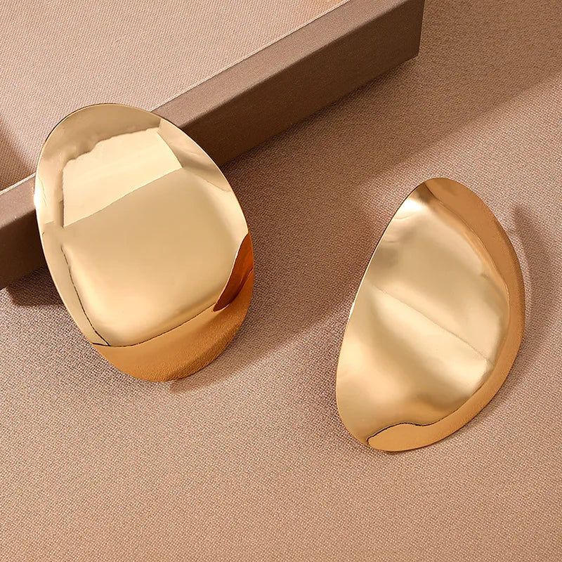 Exaggerated Metal Smooth Big Oval Stud Earrings