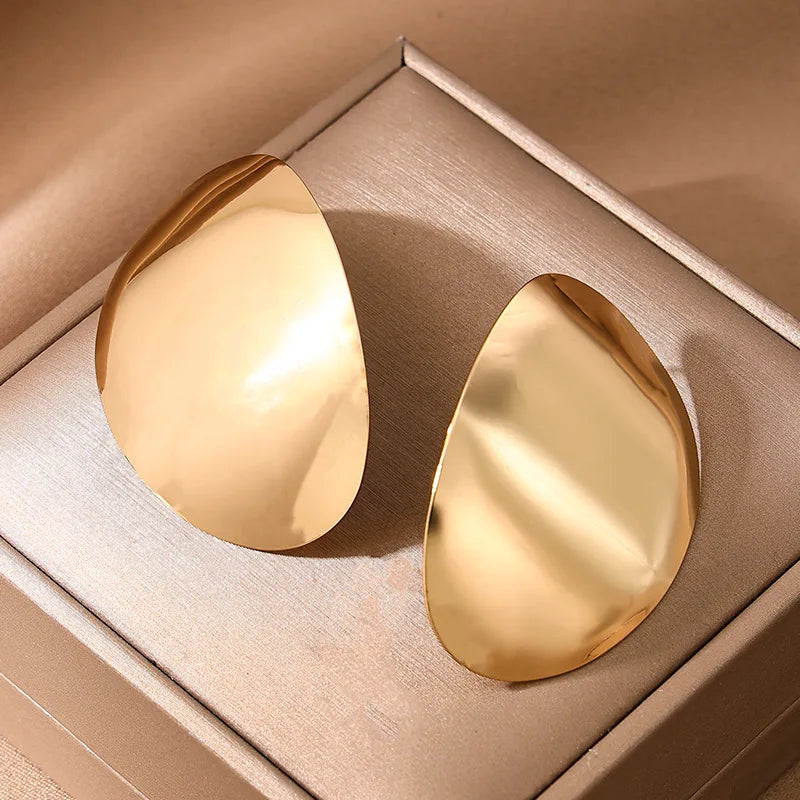 Exaggerated Metal Smooth Big Oval Stud Earrings
