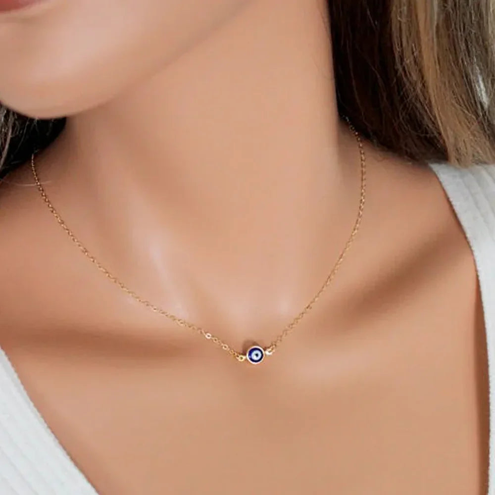 Evil Eyes Deep Sea Blue Pendant Necklace Metal