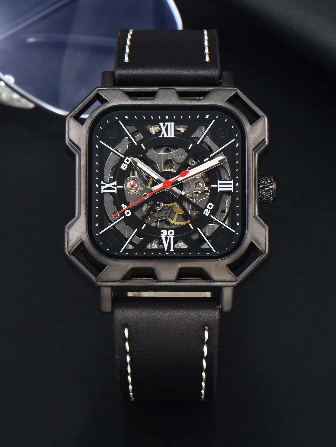 Automatic Watch Mechanical Black Leather