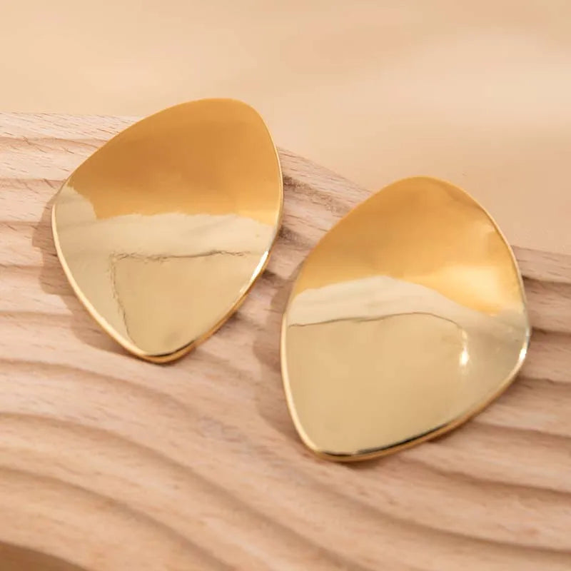 Exaggerated Metal Smooth Big Oval Stud Earrings