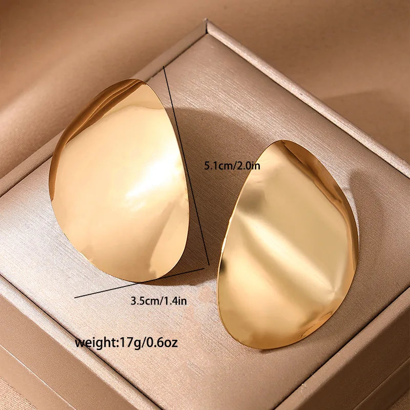 Exaggerated Metal Smooth Big Oval Stud Earrings 