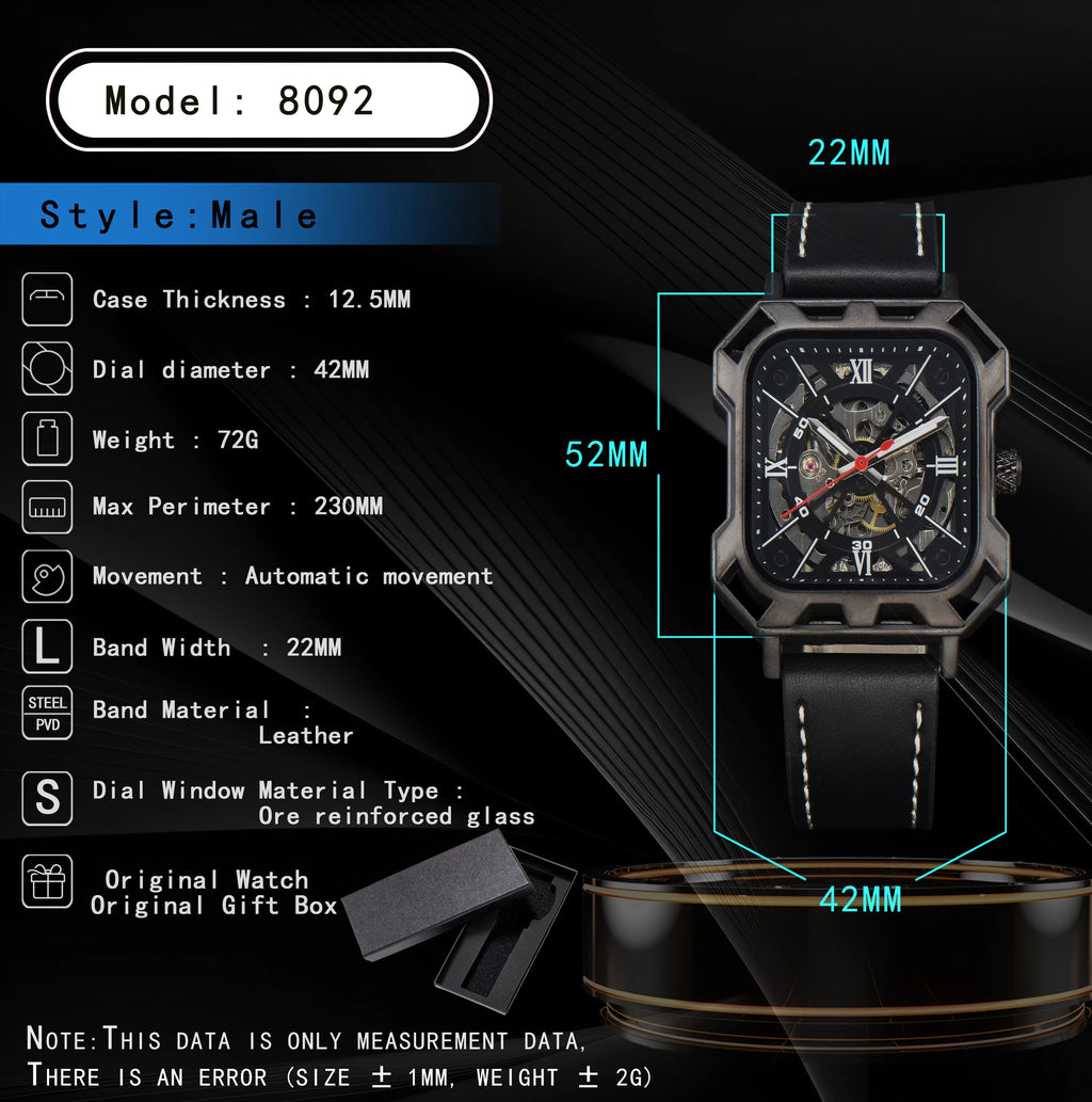 Automatic Watch Mechanical Black Leather