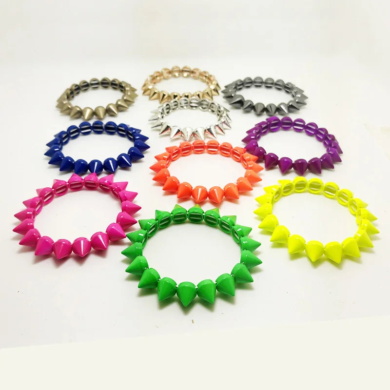 Spikes Elastic Bracelet Stretch Rivets Punk Style Bangle Bracelet Hip Hop Party Fashion Jewelry for Ladies Metal Alloy